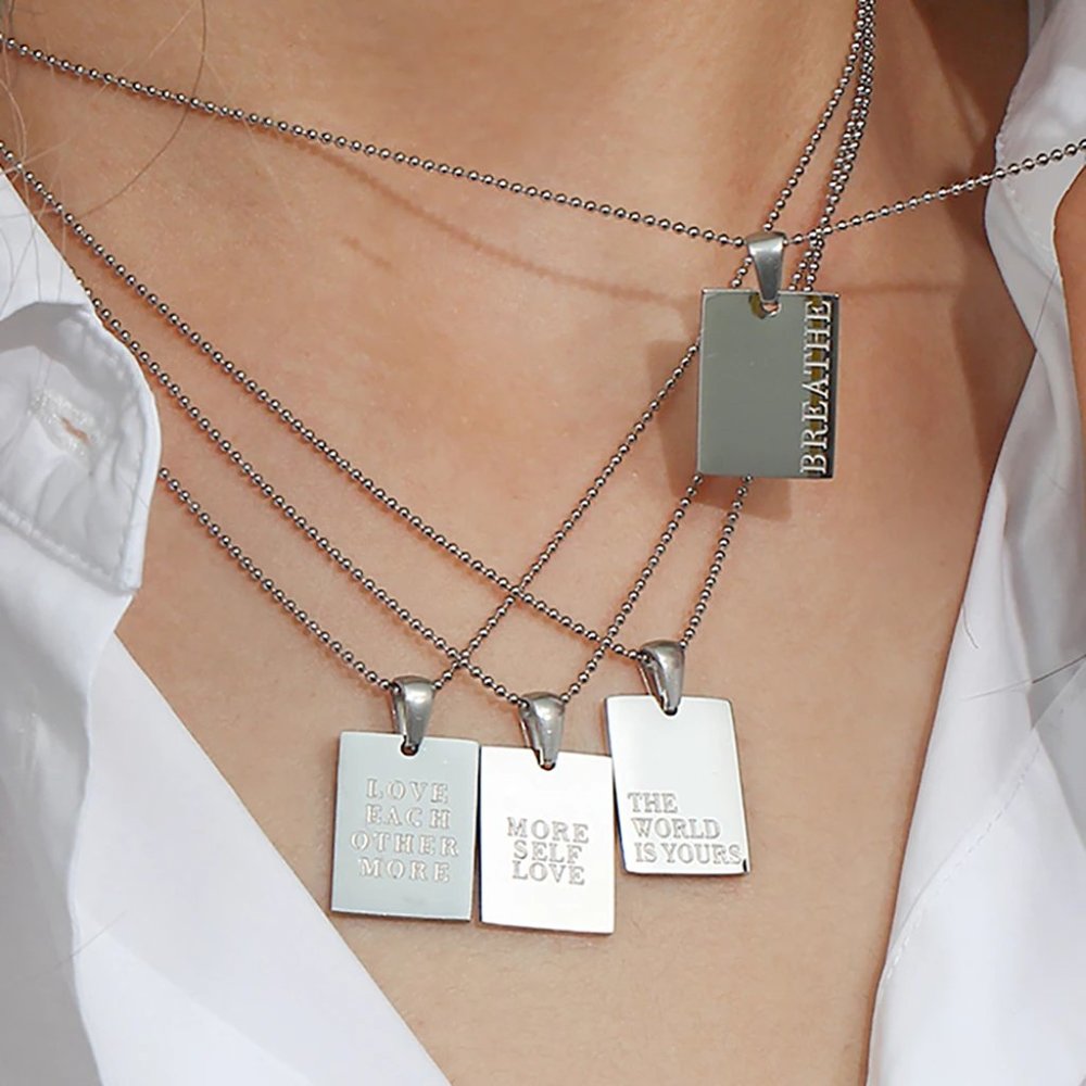 Love Each Other More Necklace PVD 18K White Gold Plated Stainless Steel - Picture 5 of 8